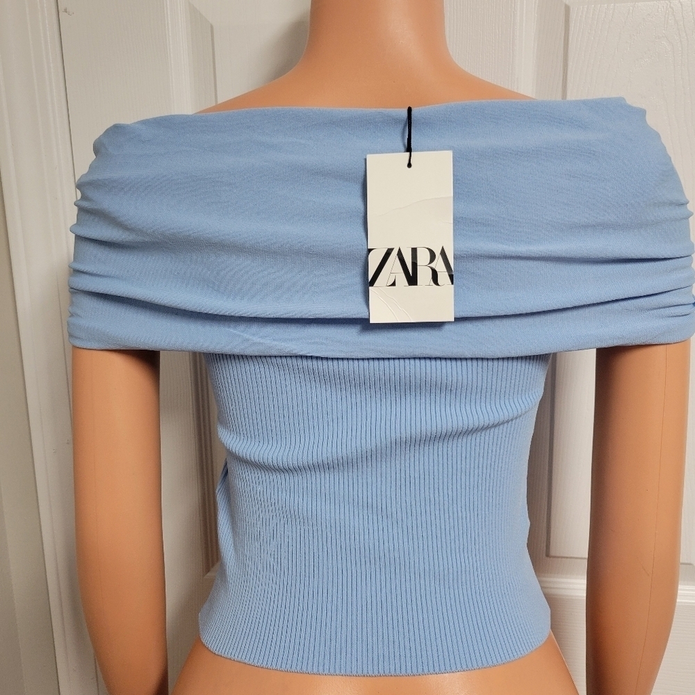 ZARA NWT Light Blue Off-Shoulder Top Size XS. - Picture 4 of 11